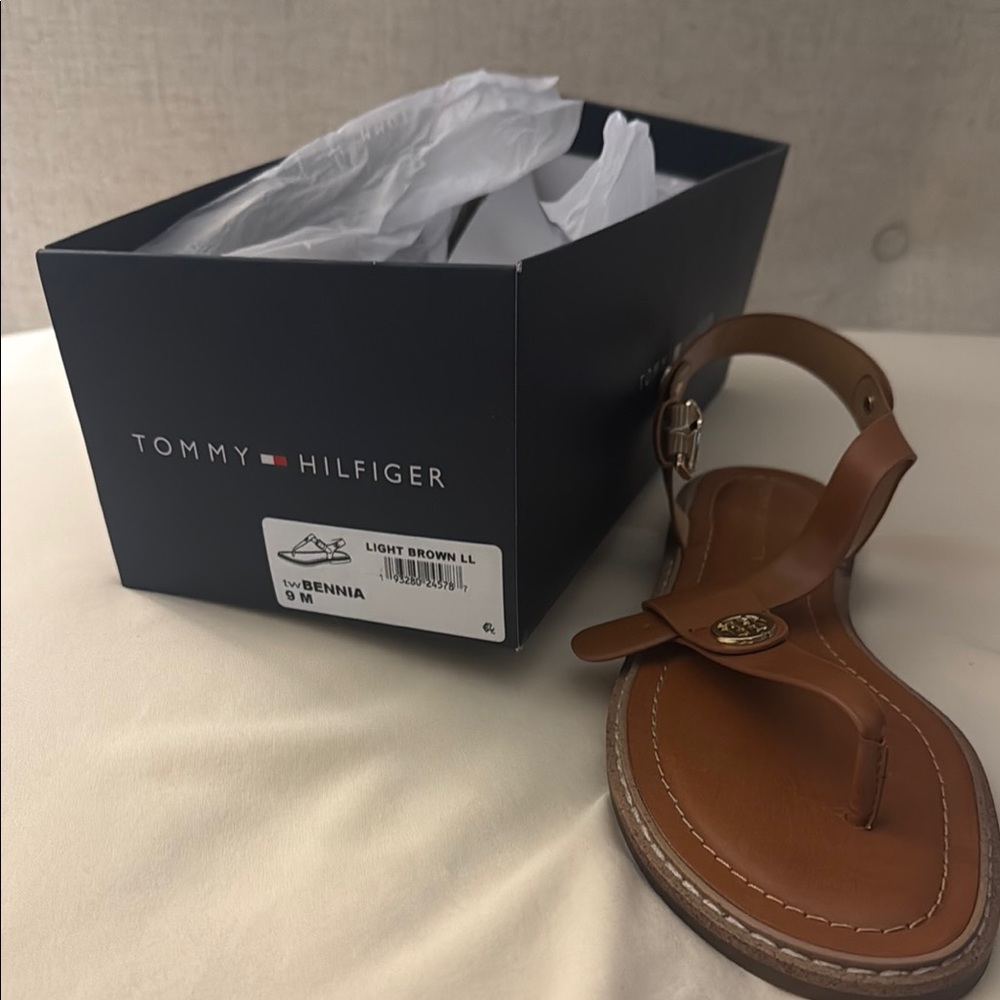 Tommy Hilfiger Brown Leather Sandals Thong Style